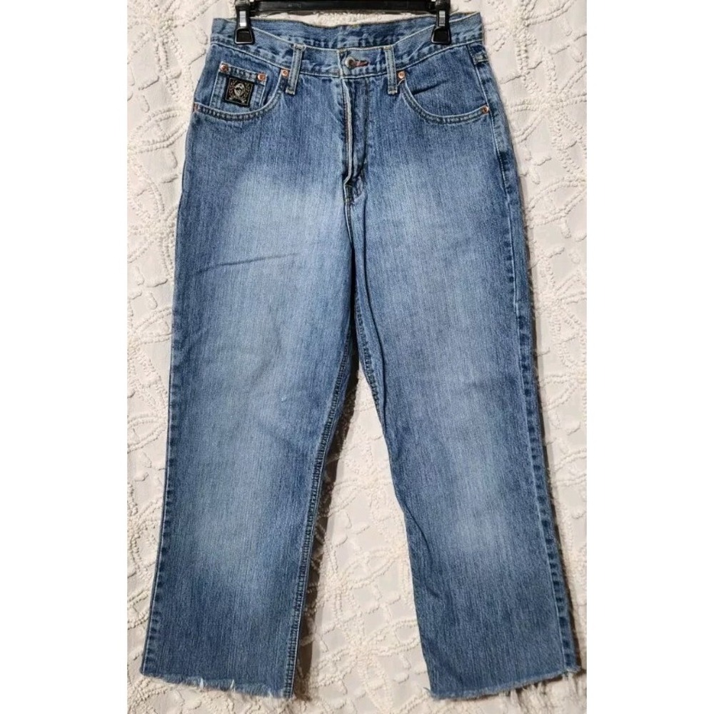 Cinch Jeans Loose Fit Cut Off Denim Unisex 29x26 Medium Wash Wide‎ Leg Raw Hem